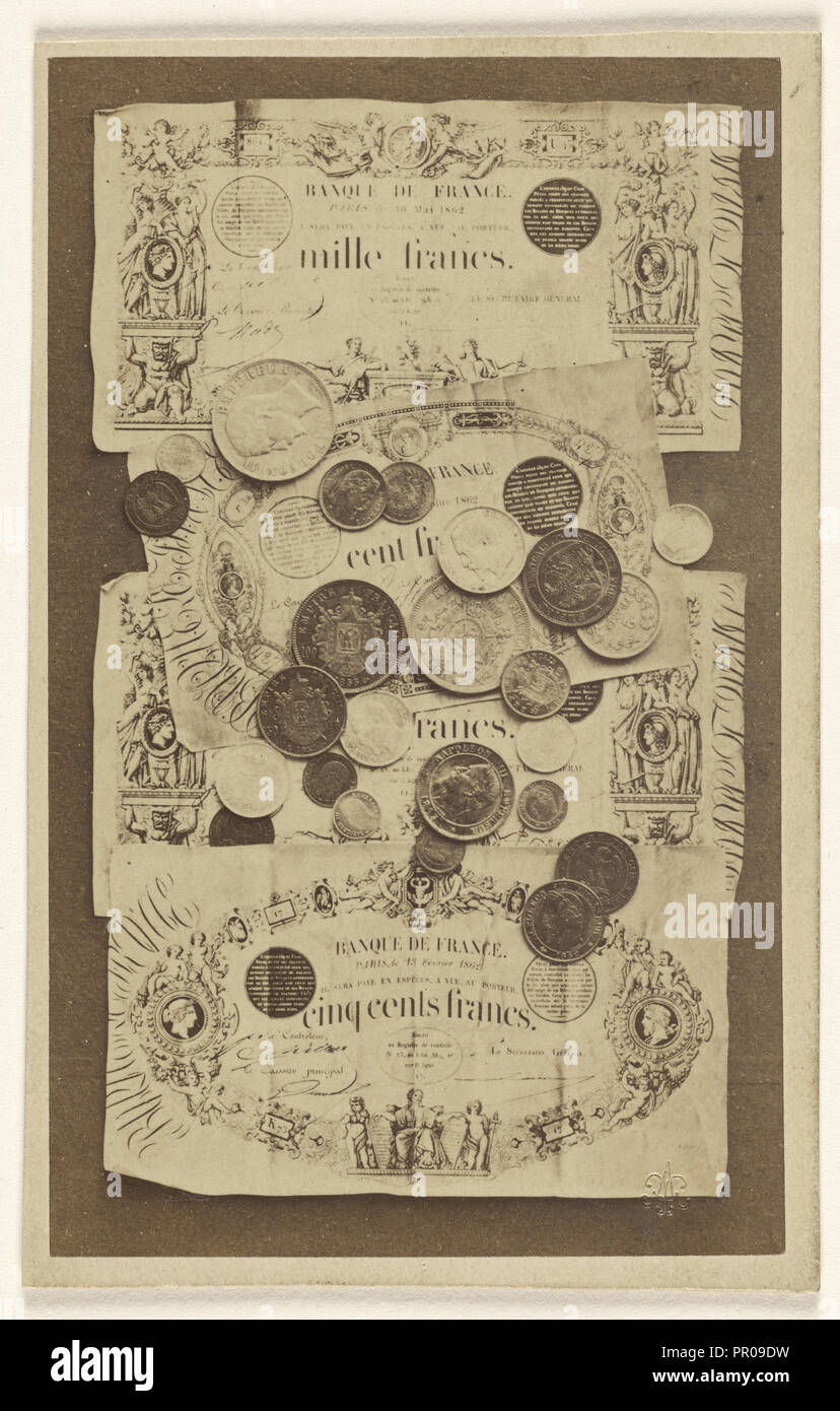 Banca francese le banconote e le monete metalliche; Saint Thomas d'Aquin, Francese, circa 1860, circa 1862; albume silver stampa Foto Stock