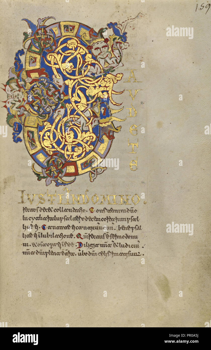 Abitata iniziale G; Montecassino, Italia; 1153; tempere, foglia oro, oro vernice, e inchiostro su pergamena; foglia: 19,2 x 13,2 Foto Stock
