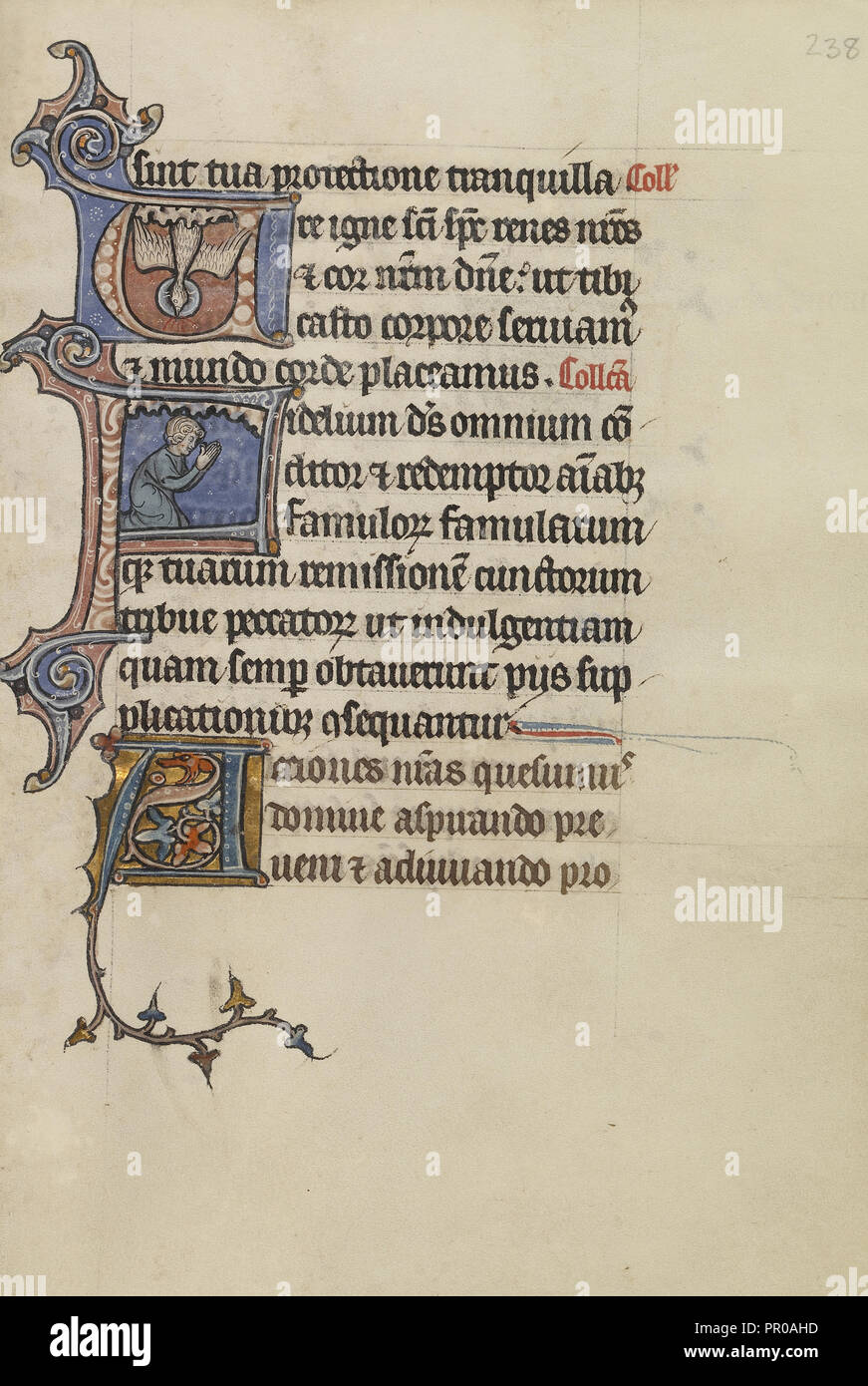 U iniziale: Lo Spirito Santo; iniziale F: un uomo inginocchiato in preghiera; a iniziale; Bute Master, Scuola franco fiamminga, attivo circa 1260 Foto Stock