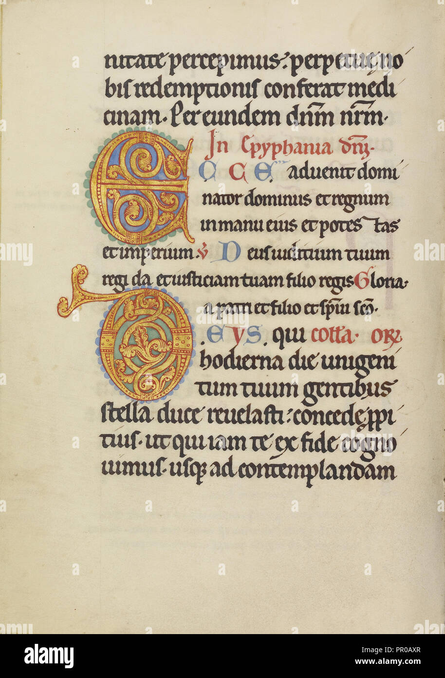 Decorate e iniziale; decorate iniziale D; Steinfeld, Germania; circa 1180; tempere, oro, argento e inchiostro su pergamena Foto Stock