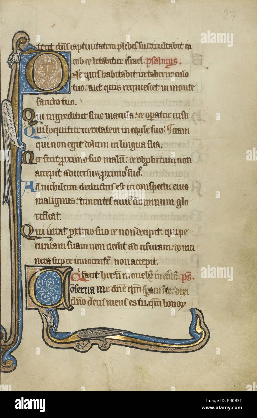Abitata iniziale D; abitato c iniziale; Bruges, eventualmente, Belgio; mid-1200s; tempere, foglia oro e inchiostro su pergamena Foto Stock