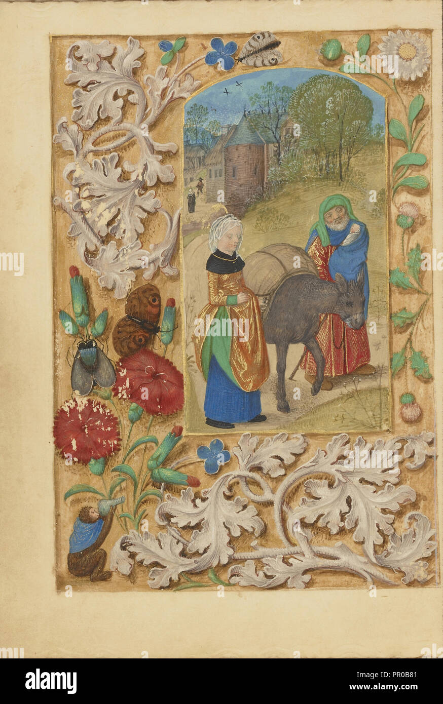 La Fuga in Egitto; Padrone di Dresda Libro di preghiera o un workshop, fiammingo, attivo circa 1480 - 1515, Bruges, Belgio Foto Stock