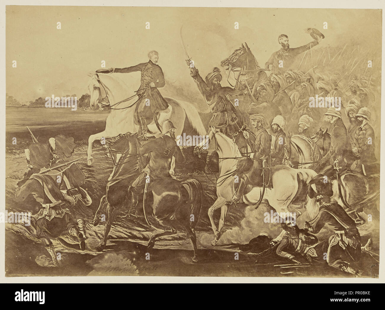 Fotografia di copia di un dipinto di Henry speranza Crealock raffigurante una scena di battaglia durante l ammutinamento indiano; Felice Beato inglese Foto Stock