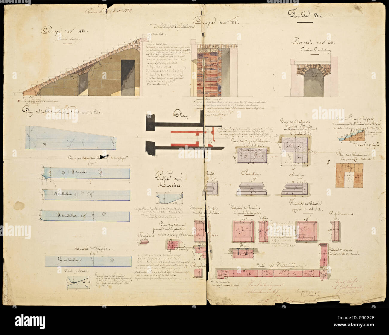 Disegni o modelli per i lavori di ristrutturazione a Versailles, Ouachee, inchiostro e acquerello, 1842-1843 Foto Stock