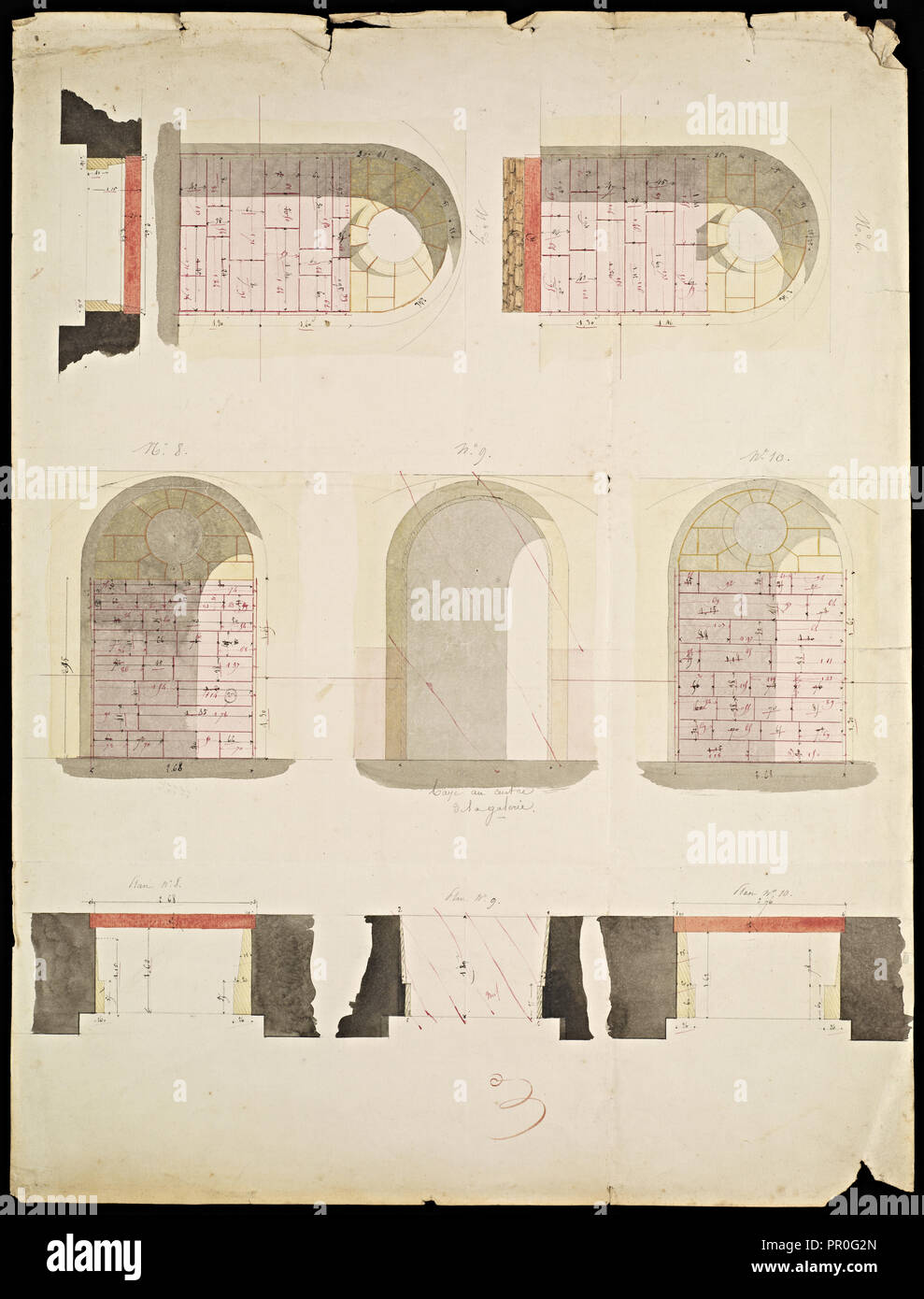 Disegni o modelli per i lavori di ristrutturazione a Versailles, Ouachee, inchiostro e acquerello, 1842-1843 Foto Stock