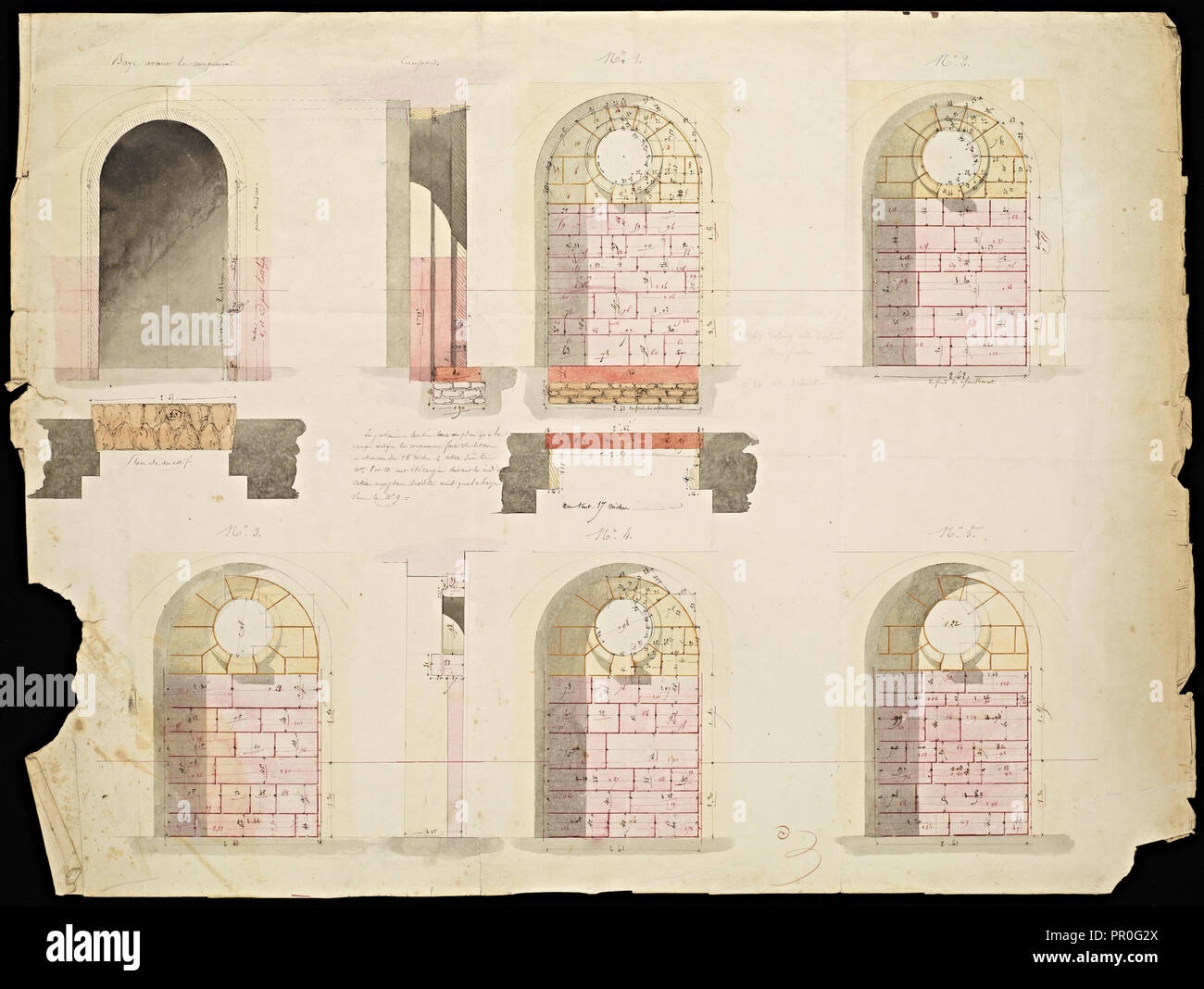Disegni o modelli per i lavori di ristrutturazione a Versailles, Ouachee, inchiostro e acquerello, 1842-1843 Foto Stock