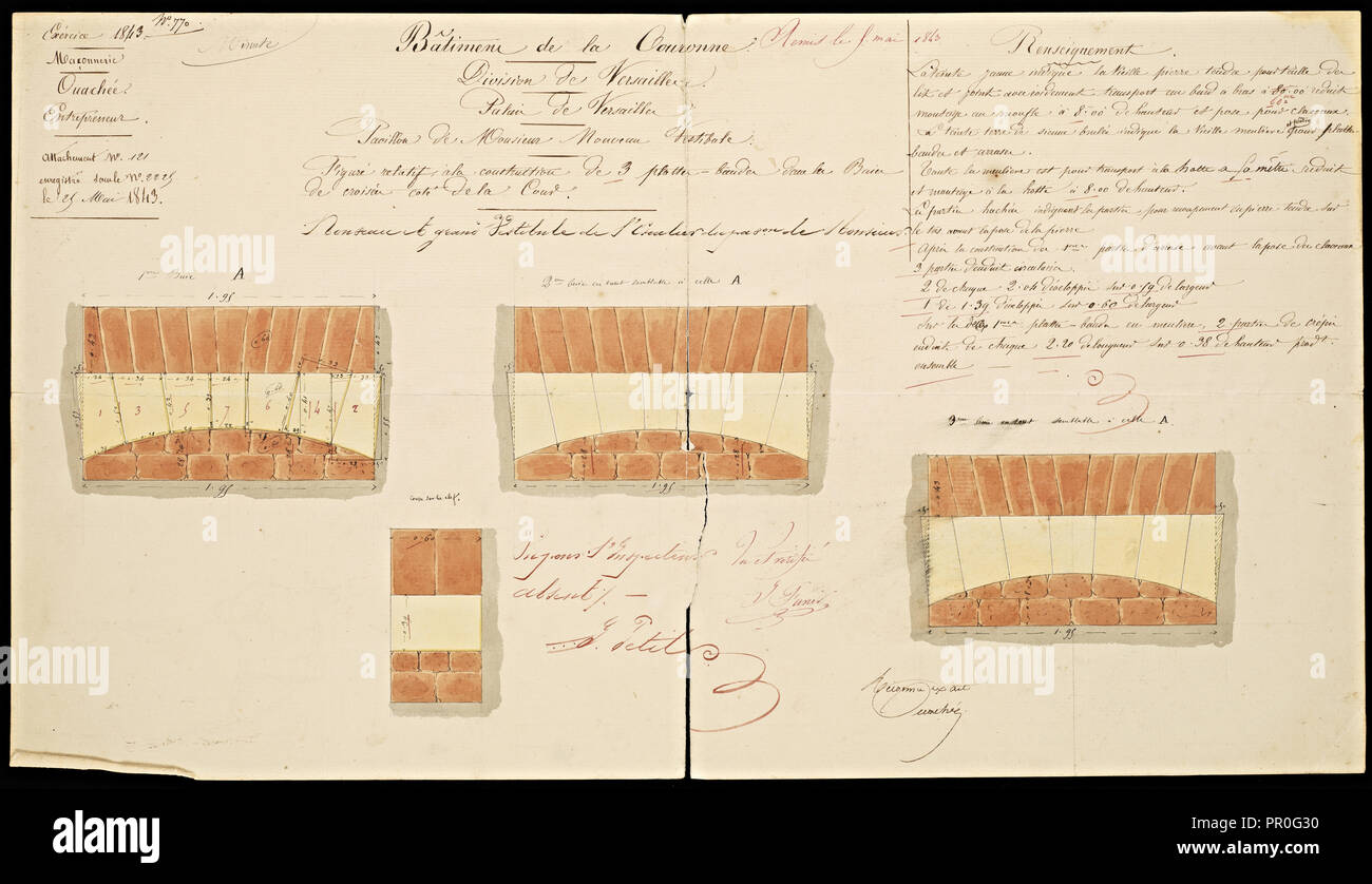 Disegni o modelli per i lavori di ristrutturazione a Versailles, Ouachee, inchiostro e acquerello, 1842-1843 Foto Stock