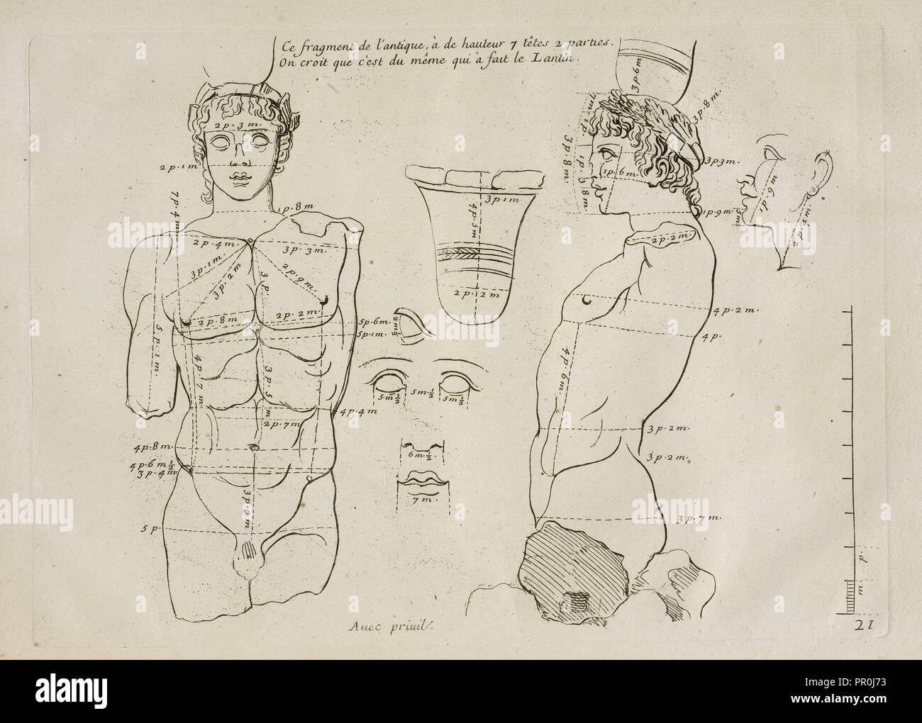 Frammento Ce de l'antico. Les proporzioni du corps humain: mesurées sur les plus belles figure de l'antiquité, Audran, Gérard Foto Stock