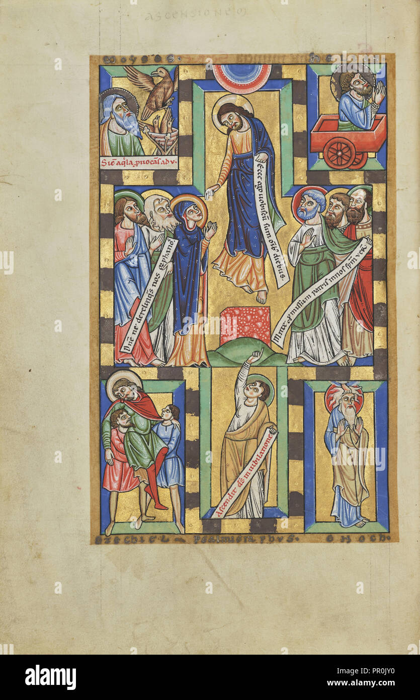 L'Ascensione; Hildesheim, Germania; probabilmente 1170s; tempere, foglia oro, foglia argento, e inchiostro su pergamena; foglie Foto Stock