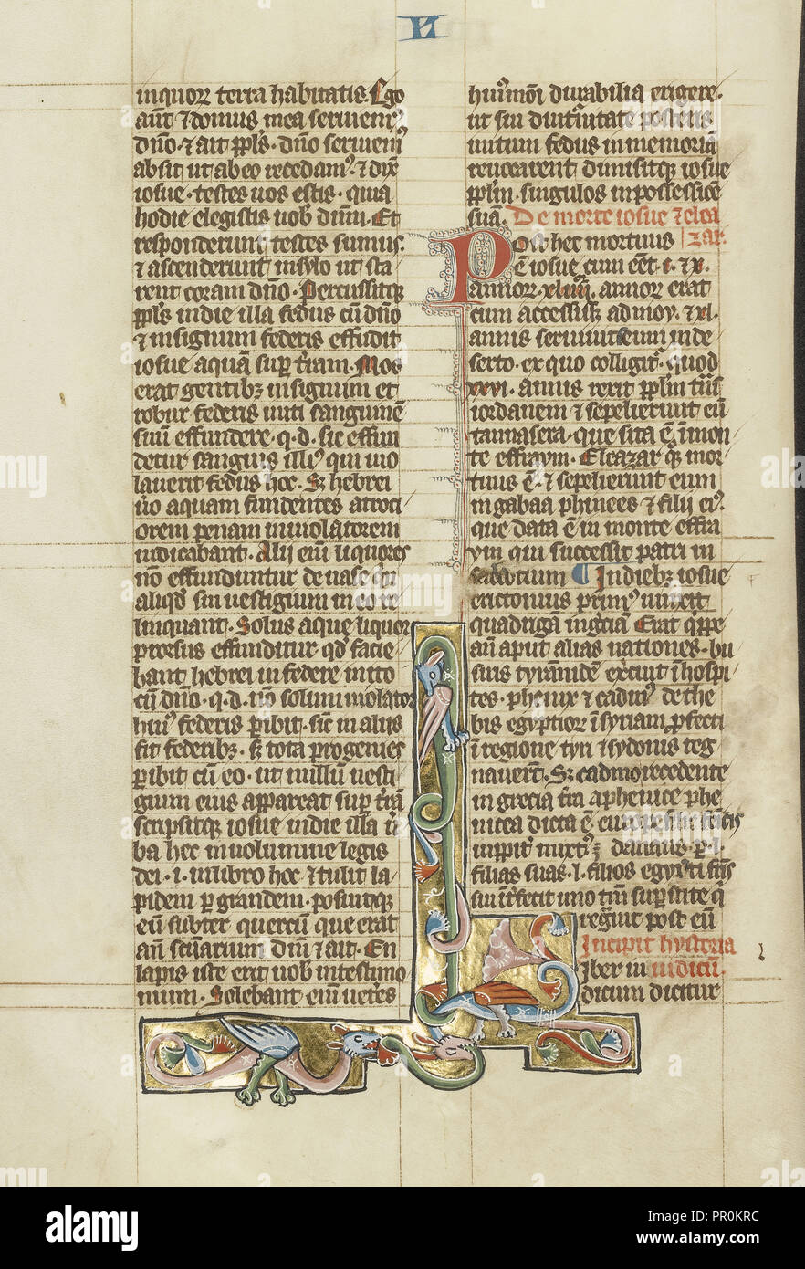 Abitato l iniziale; Pietro Comestor, Francese, circa 1100 - circa 1179, Austria; circa 1300; colori a tempera e foglia oro Foto Stock