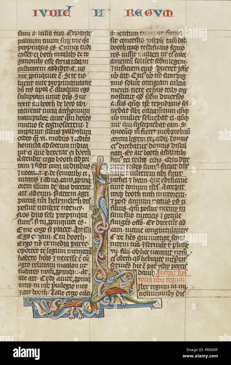 Abitato l iniziale; Pietro Comestor, Francese, circa 1100 - circa 1179, Austria; circa 1300; colori a tempera e foglia oro Foto Stock