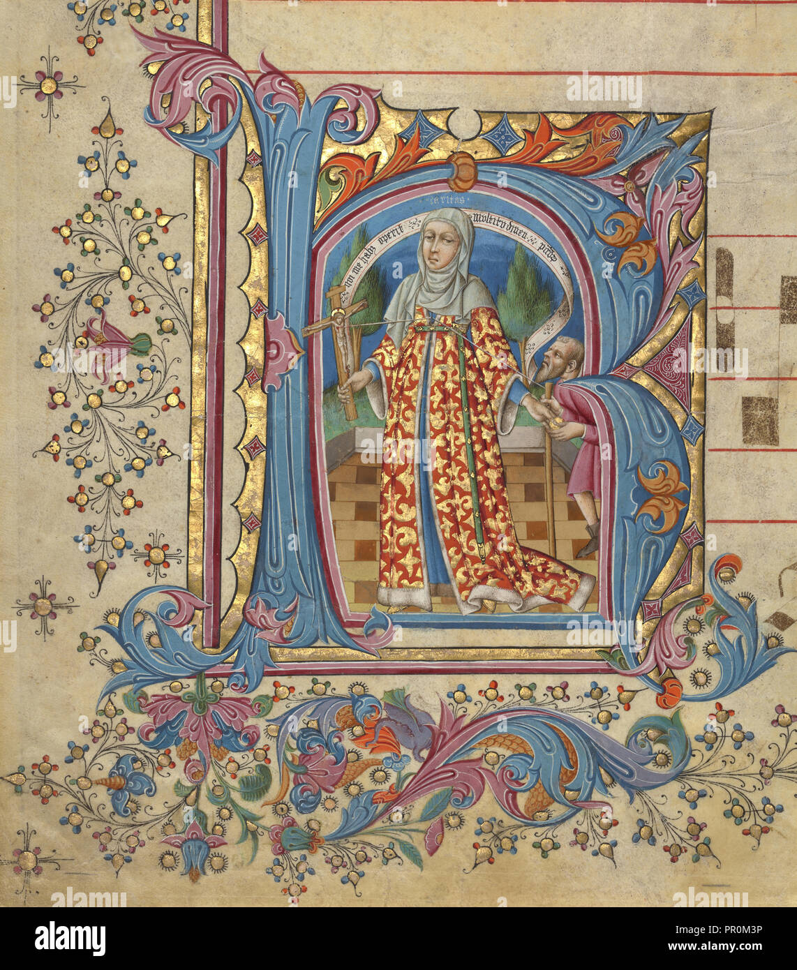 Iniziale di K: Caritas; Master dei Cipressi, Pedro de Toledo?, Spagnolo, attivo 1430s, o bottega del maestro dei Cipressi Foto Stock