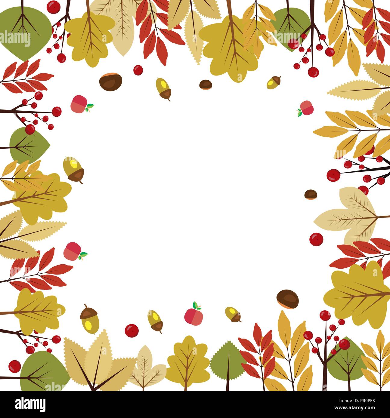 Bellissimo sfondo autunnale con diverse foglie di autunno Illustrazione Vettoriale