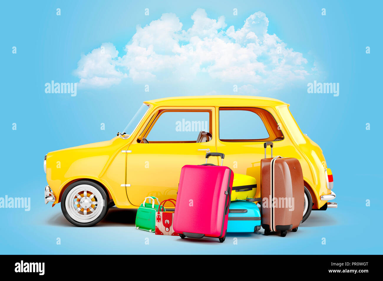 3D fumetto auto e bagagli, concetto di viaggio Foto Stock