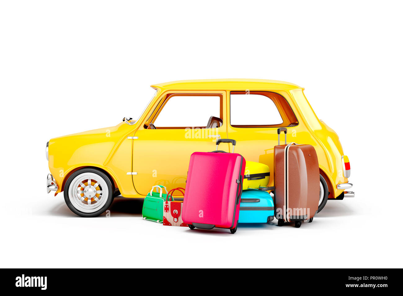 3D fumetto auto e bagagli, concetto di viaggio Foto Stock