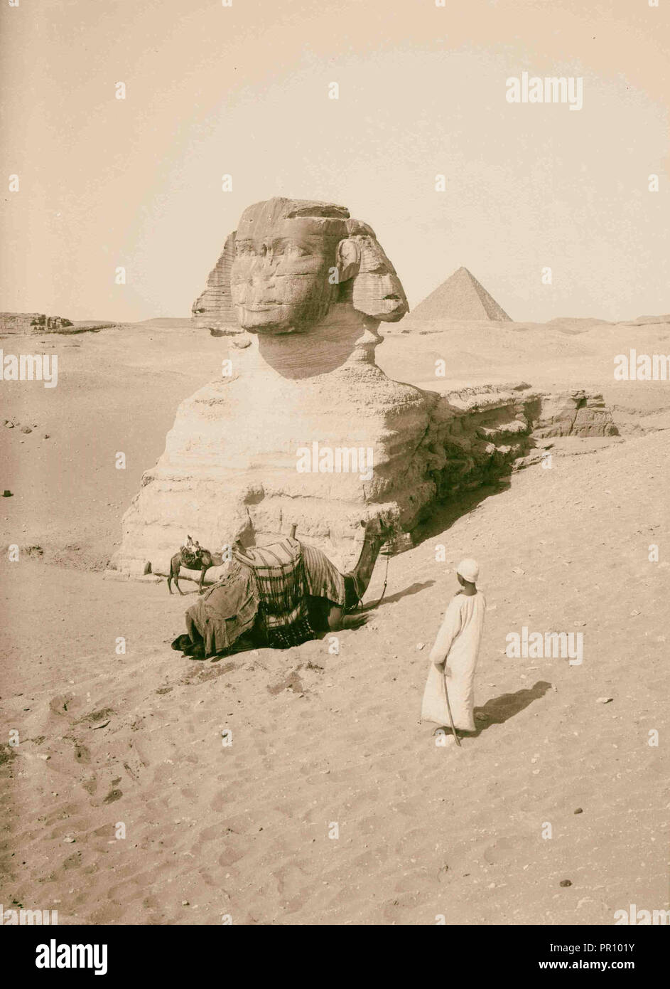 Viste egiziano; le piramidi di Giza. La Sfinge. 1900, Egitto, Jīzah, Jizah Foto Stock