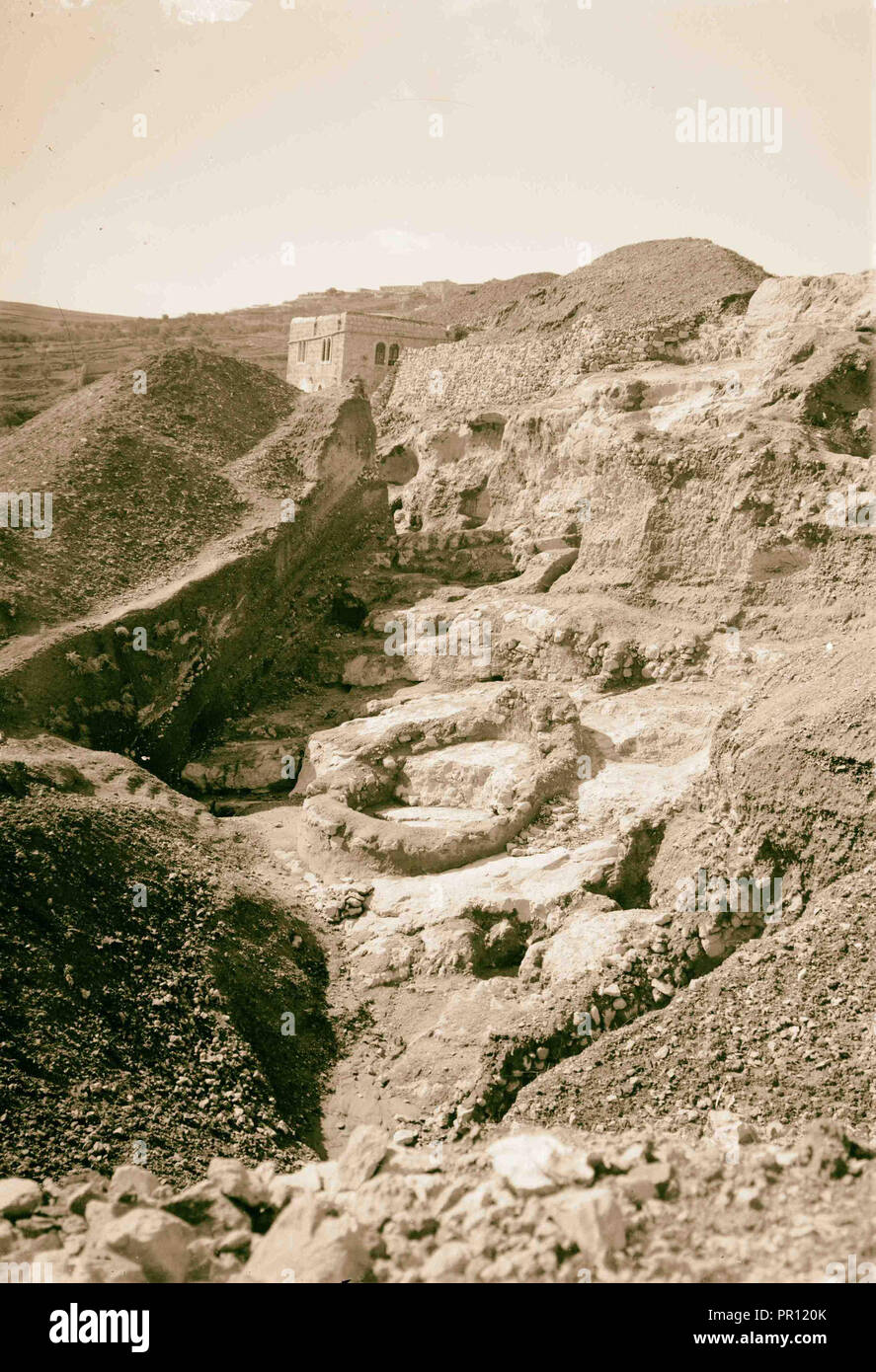 Scavi sull'Ofel fondamenta di una torre. 1900, Gerusalemme, Israele Foto Stock