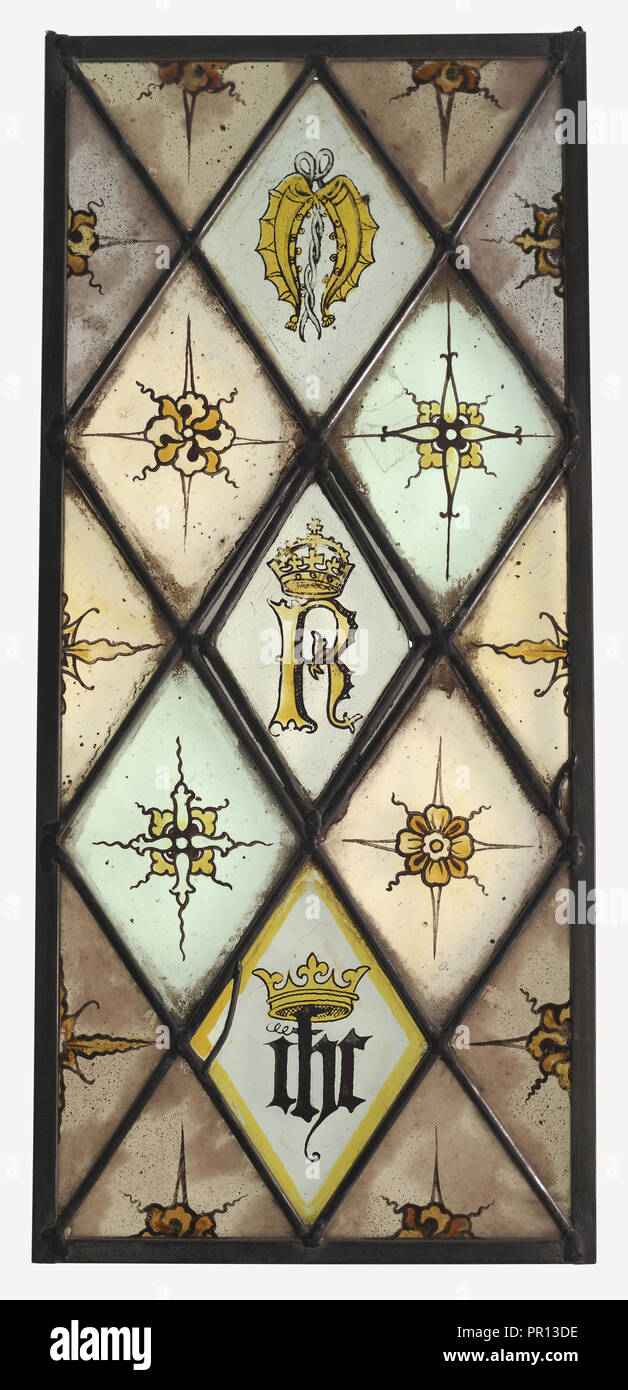 Pannello di cave; Inglese; Inghilterra; fine del Quattrocento e gli inizi del XVI secolo; vetro incolore, vernice vetrosa e silver stain; piombo Foto Stock