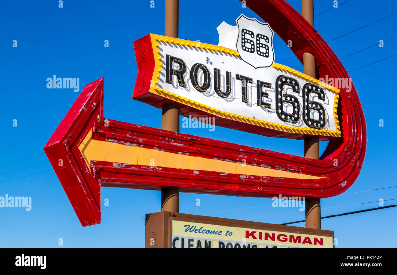 Route 66 Motel segno, Kingman, Arizona, Stati Uniti d'America, America del Nord Foto Stock