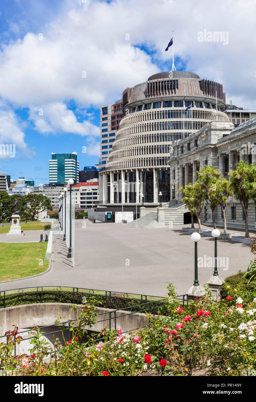 L'Alveare, Nuova Zelanda gli edifici del Parlamento europeo, Wellington, Isola del nord, Nuova Zelanda, Pacific Foto Stock
