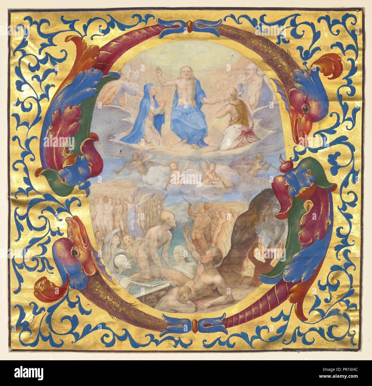 Taglio da un graduale; Scuola romana; Roma, Italia; circa 1567 - 1572; tempera e foglia oro su pergamena; foglie: 15,6 x 16 cm Foto Stock Taglio da un graduale; Scuola romana; Roma, Italia; circa 1567 - 1572; tempera e foglia oro su pergamena; foglie: 15,6 x 16 cm Foto Stock