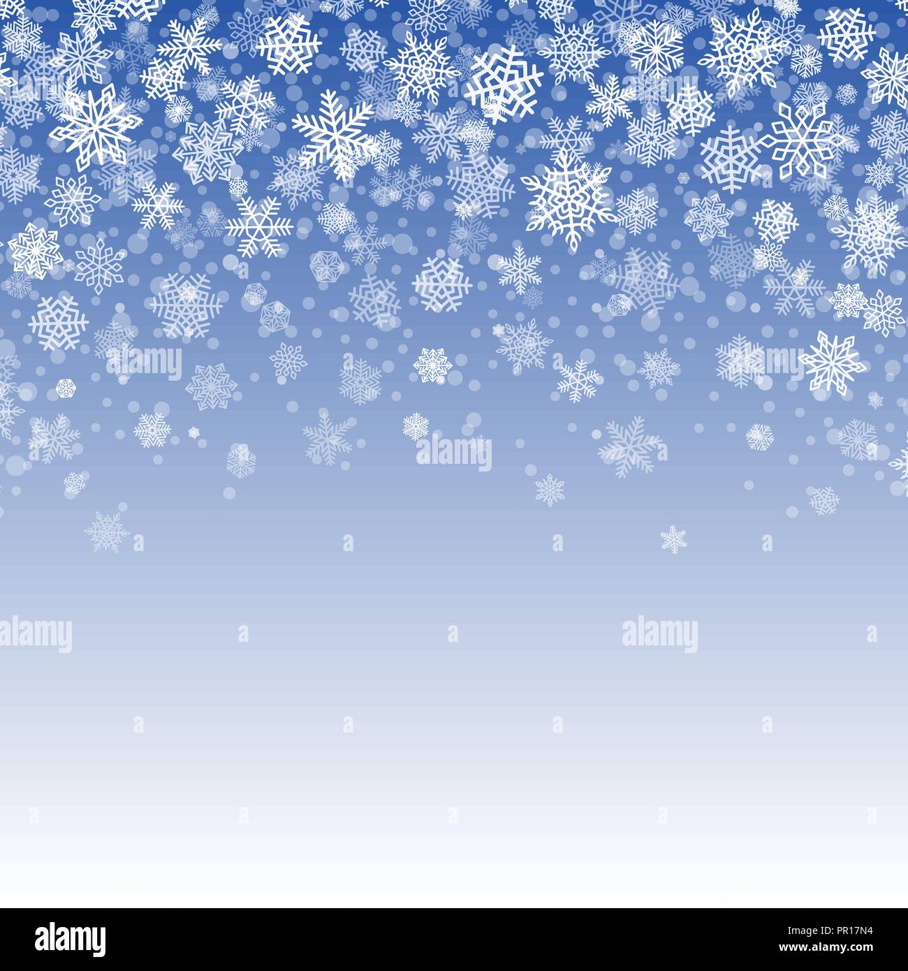 Vettore di fiocchi di neve caduta sul blu gradiente dello sfondo Illustrazione Vettoriale