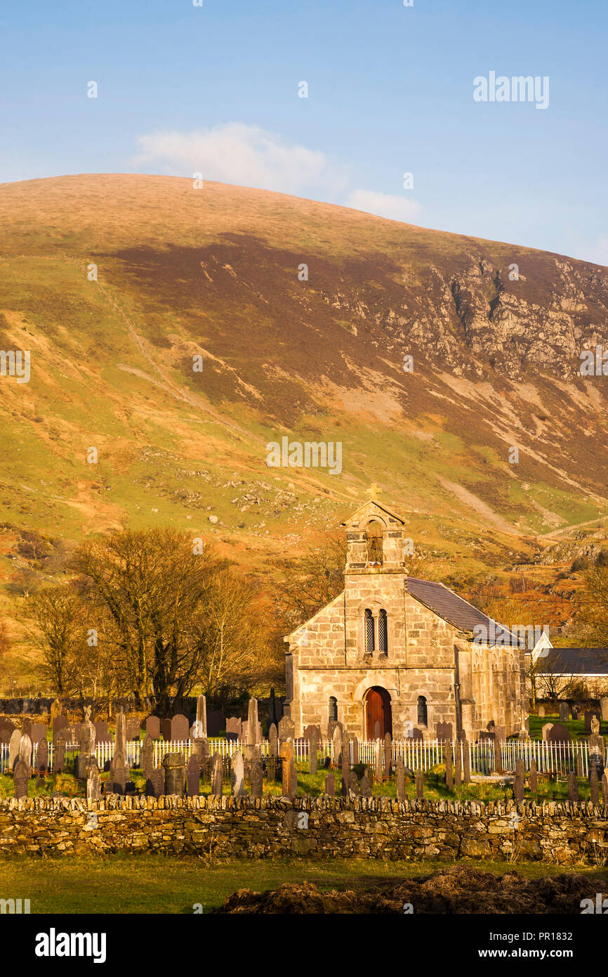 Chiesa nel Parco Nazionale di Snowdonia, il Galles del Nord, Wales, Regno Unito, Europa Foto Stock