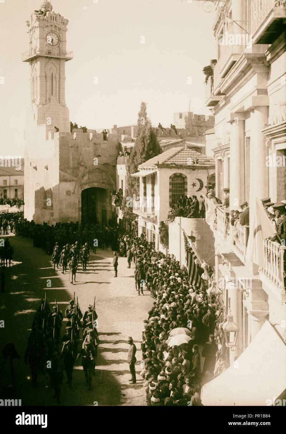Entrata del maresciallo di campo Allenby, Gerusalemme, Dicembre 11th, 1917 le truppe britanniche entrando in Porta di Jaffa. 1917, Gerusalemme, Israele Foto Stock