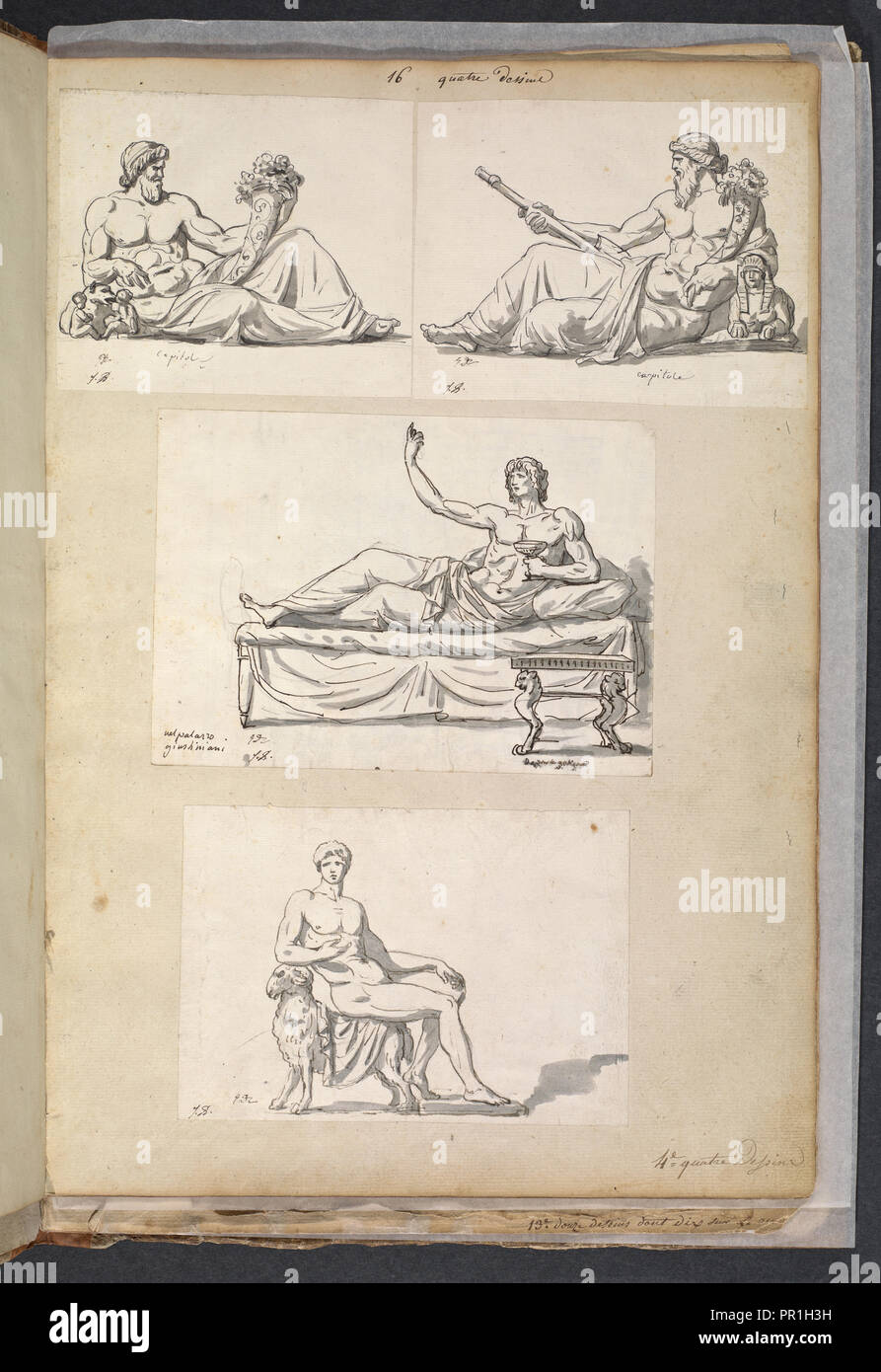 Album 11, David Jacques-Louis, 1748-1825, matita, carboncino, inchiostro e lavaggio, 1775-1785 Foto Stock