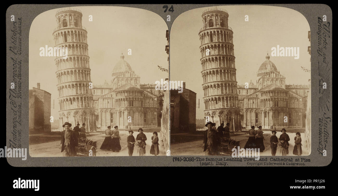 Alla famosa Torre Pendente e Cattedrale di Pisa, viste stereografica di Italia, Underwood e Underwood, Underwood, Bert, 1862-1943 Foto Stock