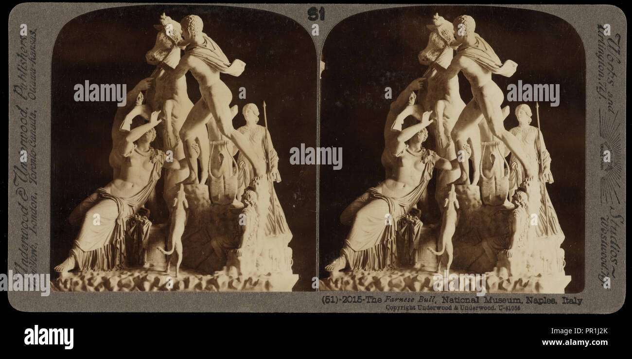 Museo Nazionale di Napoli, il Toro Farnese, Museo Nazionale di Napoli, viste stereografica di Italia, Underwood e sottobosco Foto Stock