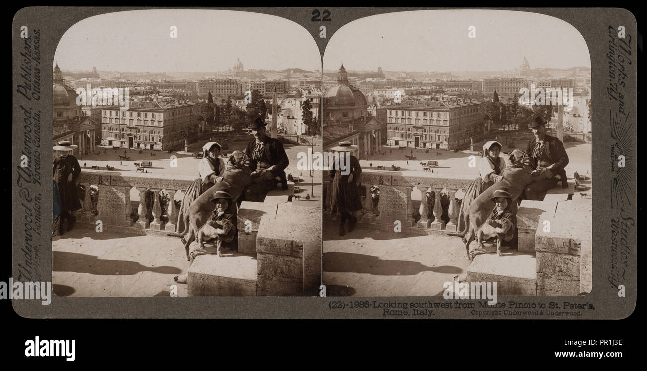 Roma, guardando verso sud-ovest dal Monte Pinoio a San Pietro, Roma, viste stereografica di Italia, Underwood e Underwood, Underwood Foto Stock