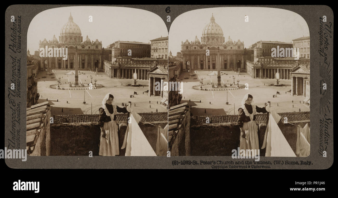 La Chiesa di San Pietro e il Vaticano, viste stereografica di Italia, Underwood e Underwood, Underwood, Bert, 1862-1943 Foto Stock