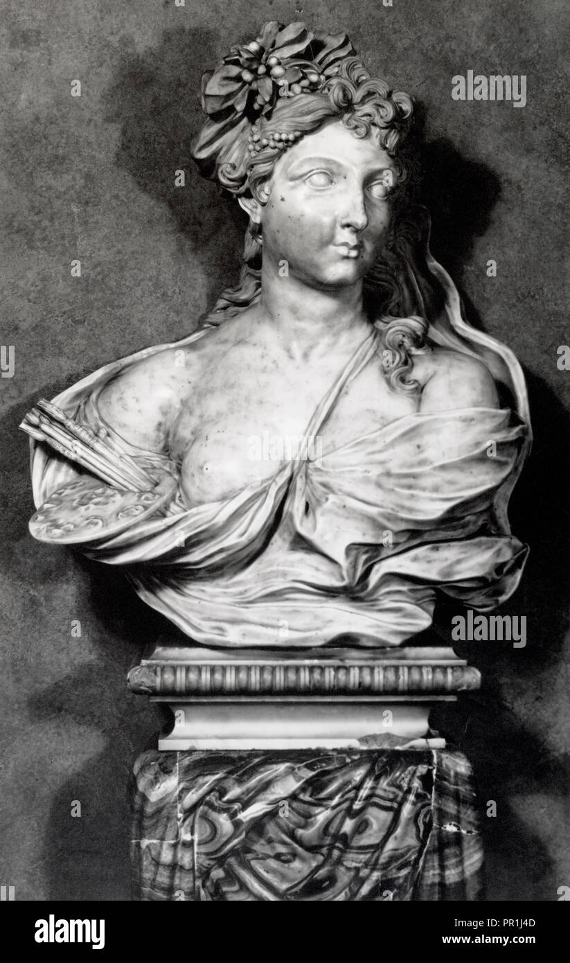 Xvii secolo busto in marmo di scuola del Bernini, il francese e la società archivio fotografico di belle e arti decorative, fotografia Foto Stock