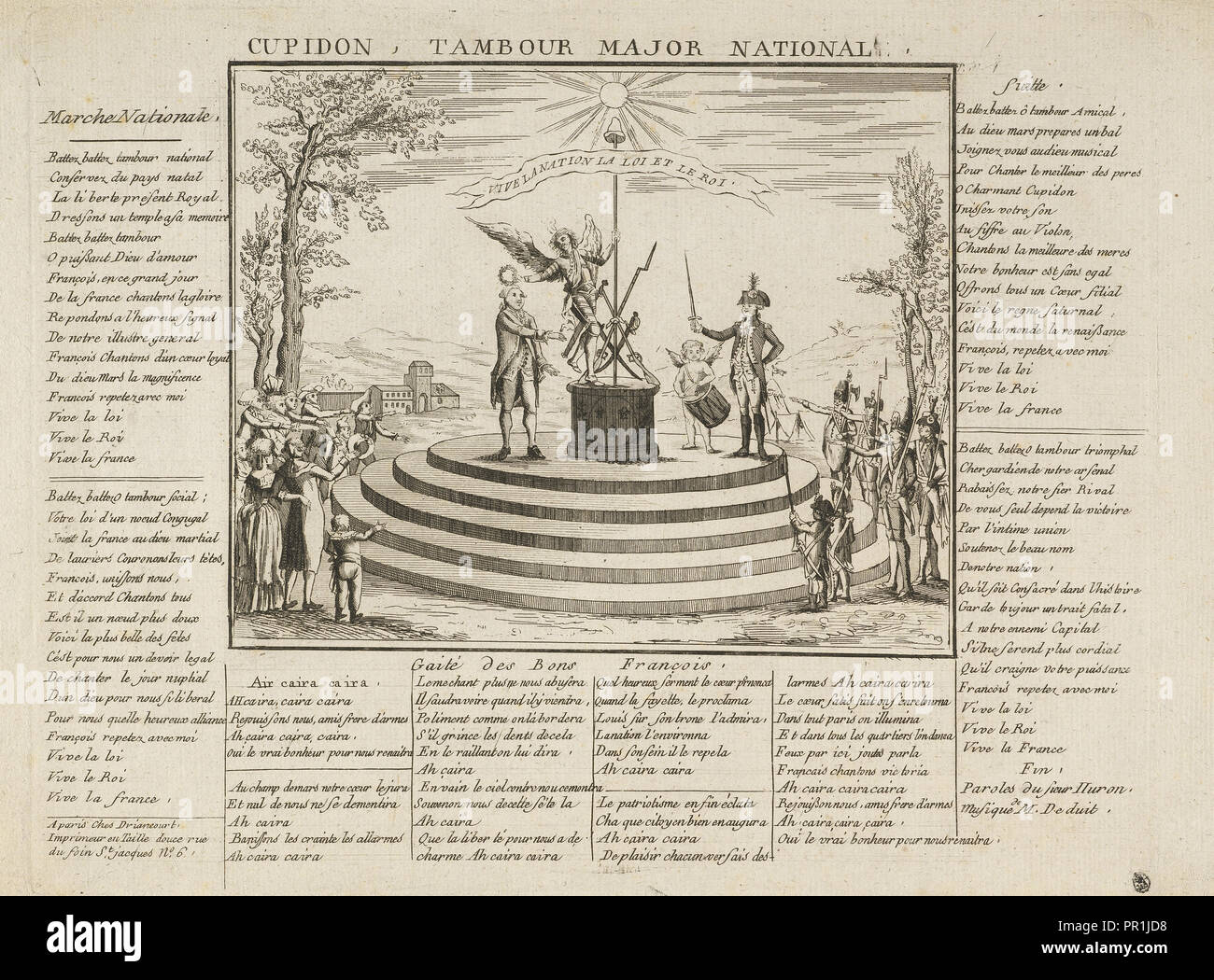 Cupidon, tamburo di grande rilievo nazionale, stampe della rivoluzione francese, 1774-ca. 1840, attacco chimico, in bianco e nero, ca. 1790 Foto Stock