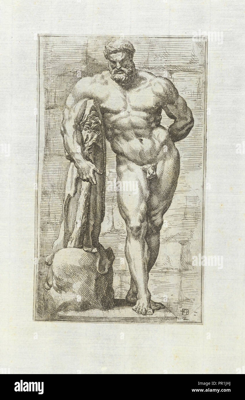 Hercules un labore quiescens, segmenta nobilium signorum e statuarū, Perrier, François, 1590?-1656?, incisione, 1638, vista frontale Foto Stock