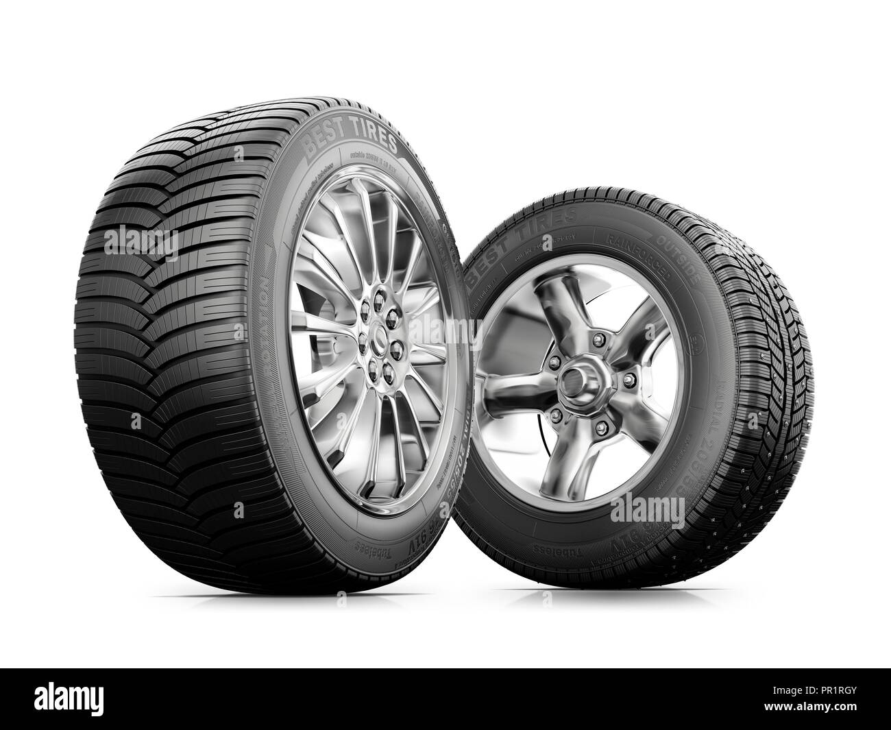 Due ruote con pneumatici nuovi, illustrazione. Foto Stock