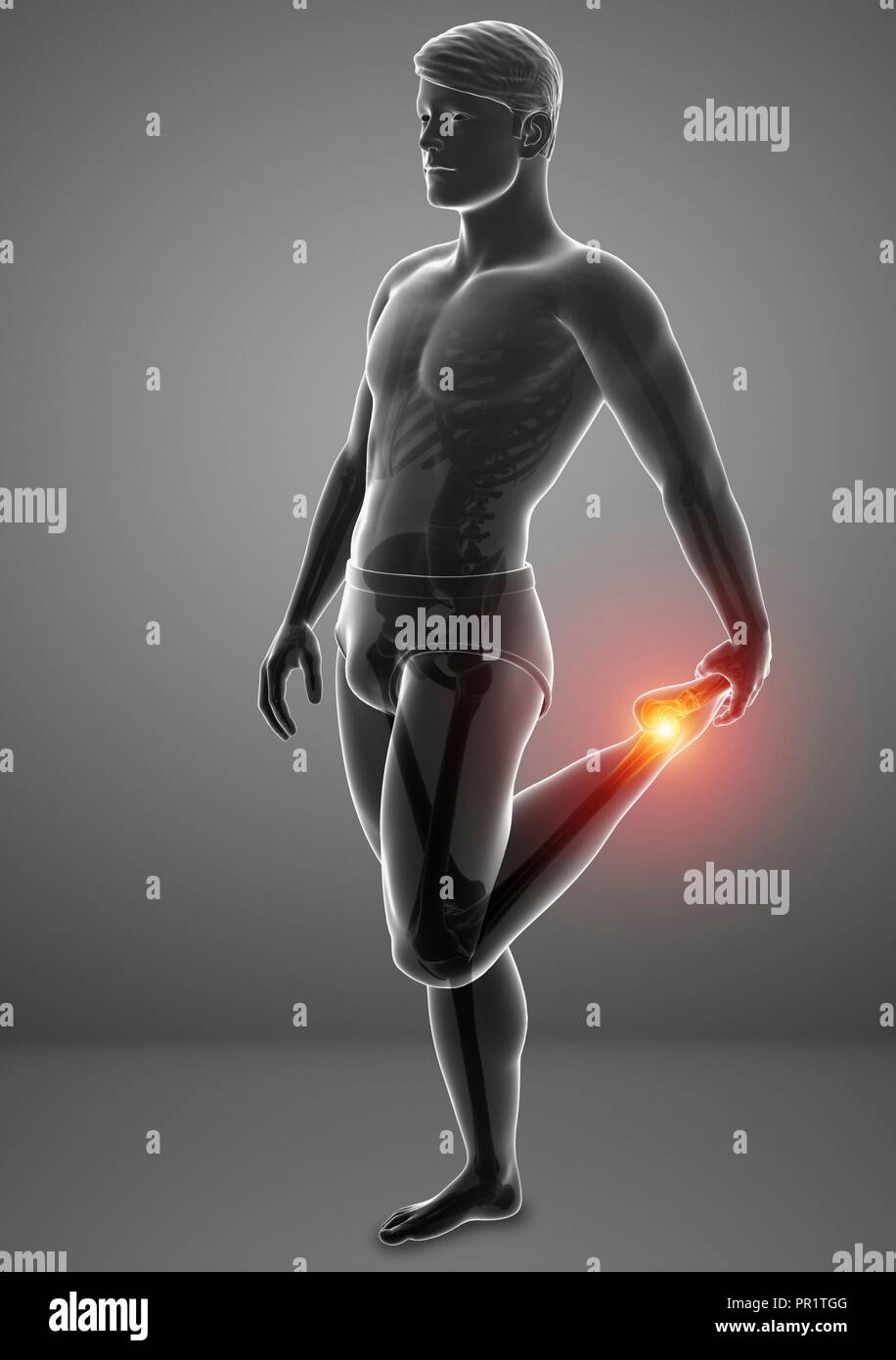 Uomo con piede dolore, illustrazione del computer. Foto Stock