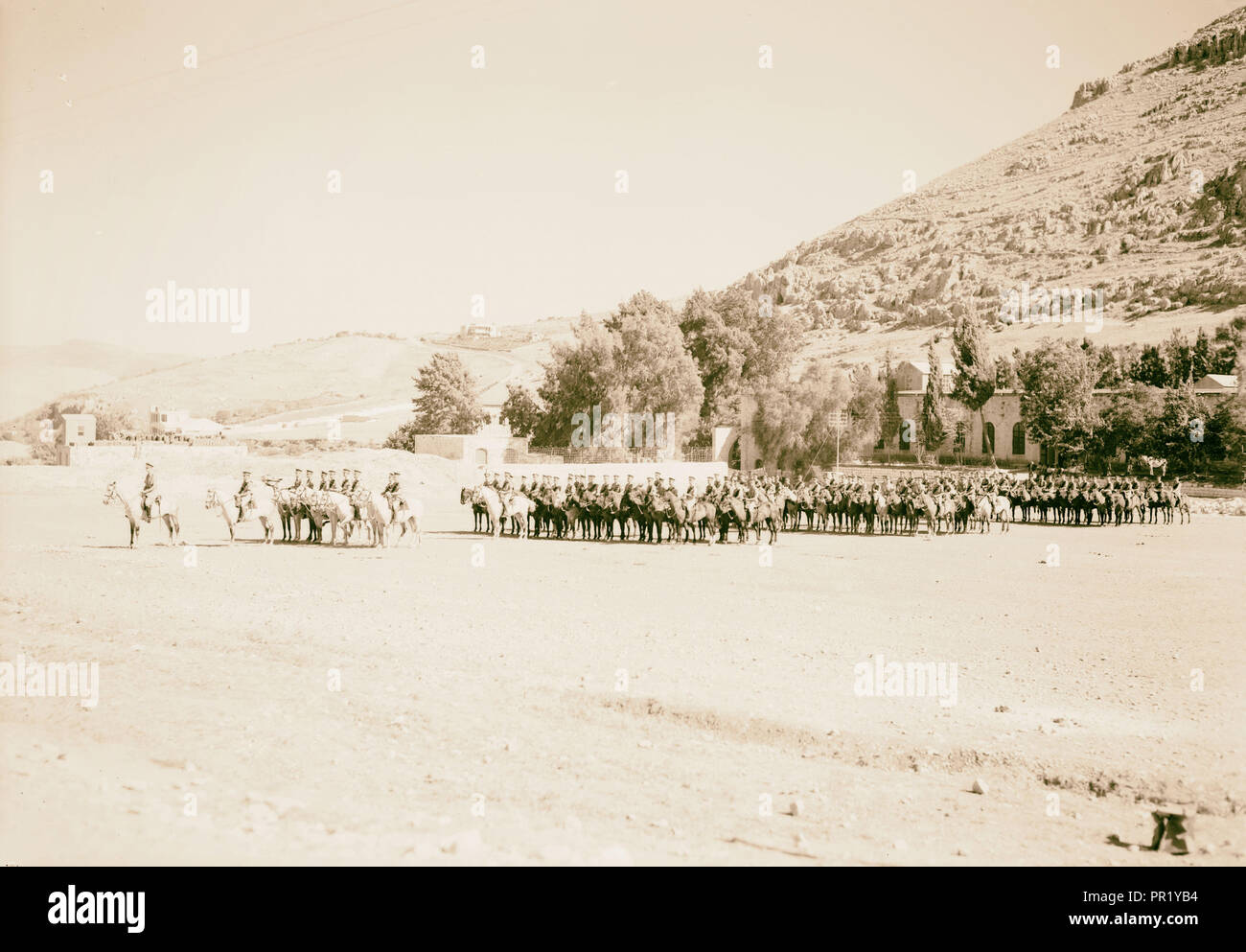 Royal Scots Grays, gruppi di cavalleria a Nablus, Medio Oriente. Grande gruppo montato, Cisgiordania Foto Stock