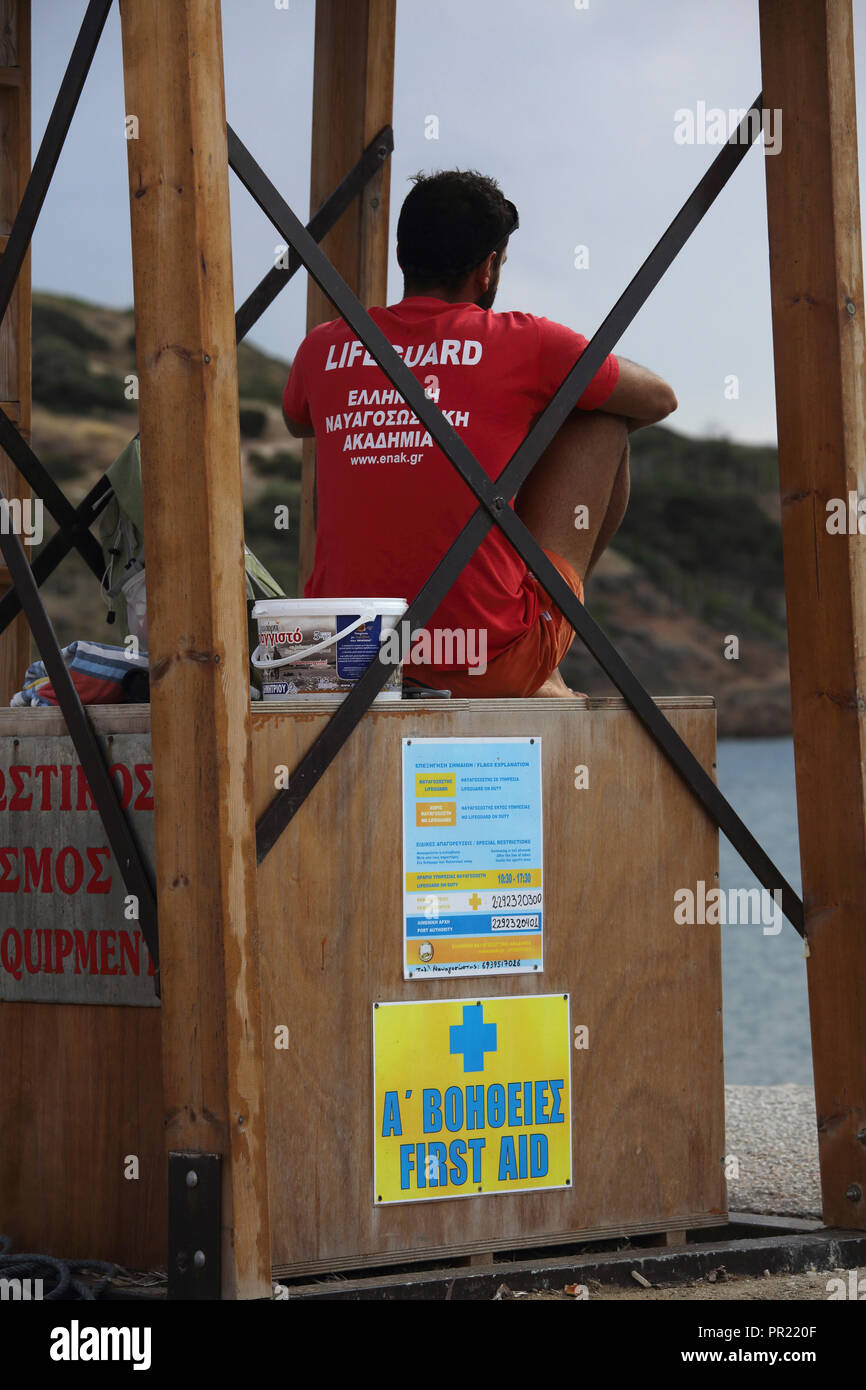 Attica Grecia Sounion Beach Lifeguard Foto Stock