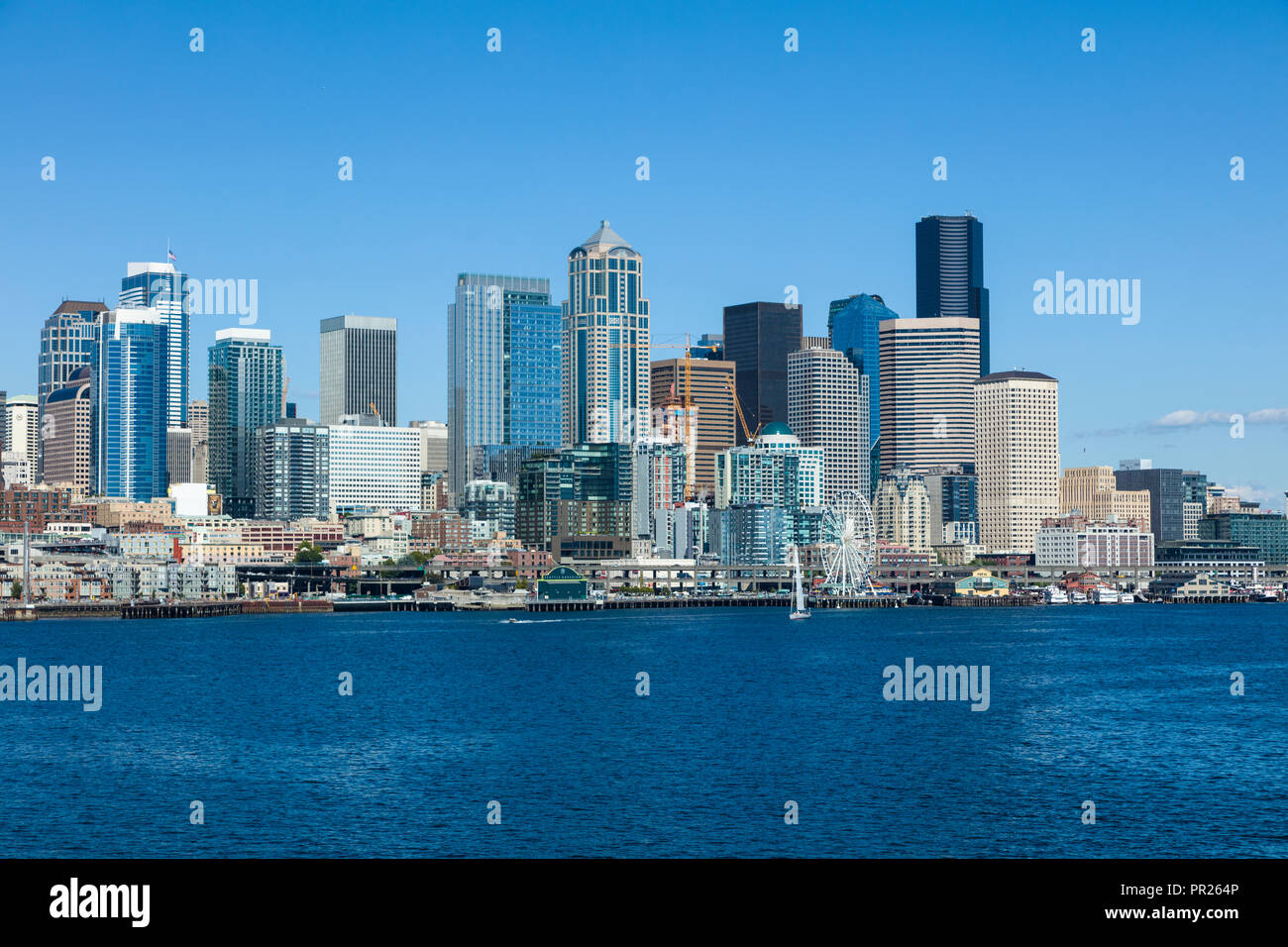 Skyline con edifici del centro di Seattle Washington negli Stati Uniti Foto Stock