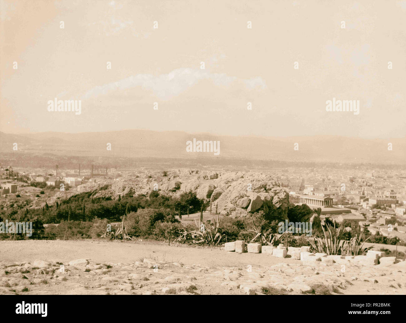 Atene. Mars Hill e ad Atene dall'Acropoli. 1900, Grecia, Atene Foto Stock
