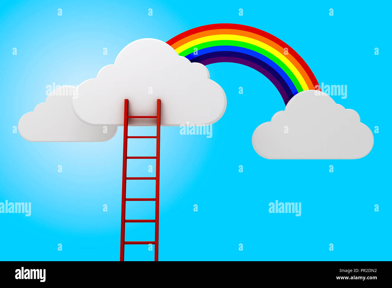 3d scaletta, nuvole e rainbow, il concetto di concorrenza Foto Stock