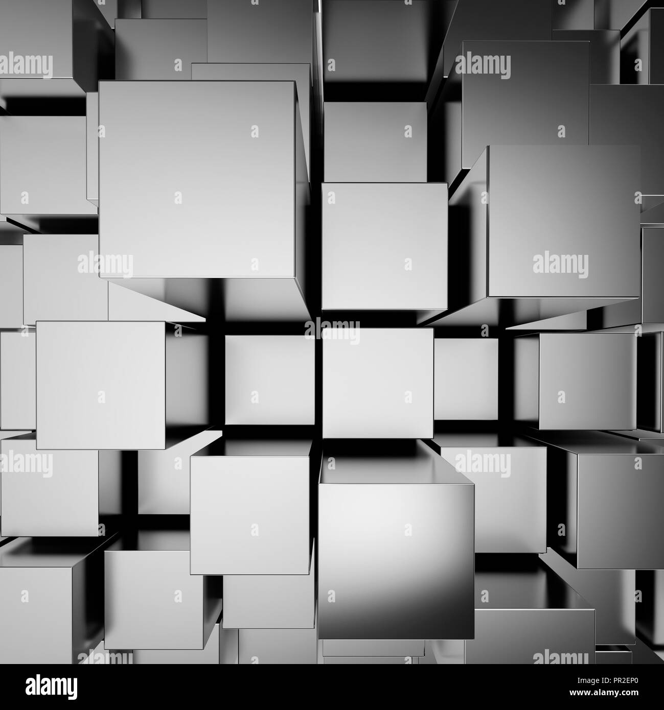 3d astratto blocchi chrome background Foto Stock