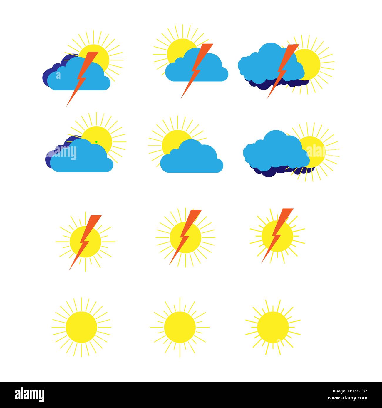 Set di simboli colorati per le condizioni atmosferiche per i siti e le previsioni del tempo Illustrazione Vettoriale