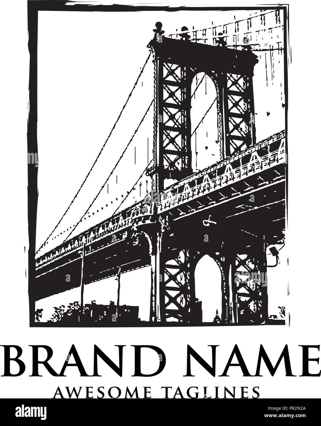 Ponte di Brooklyn silhouette logo design, illustrazione in stile di design piatto sul tema di Brooklyn,T-shirt design stampa,ponte di Brooklyn New York cit Illustrazione Vettoriale