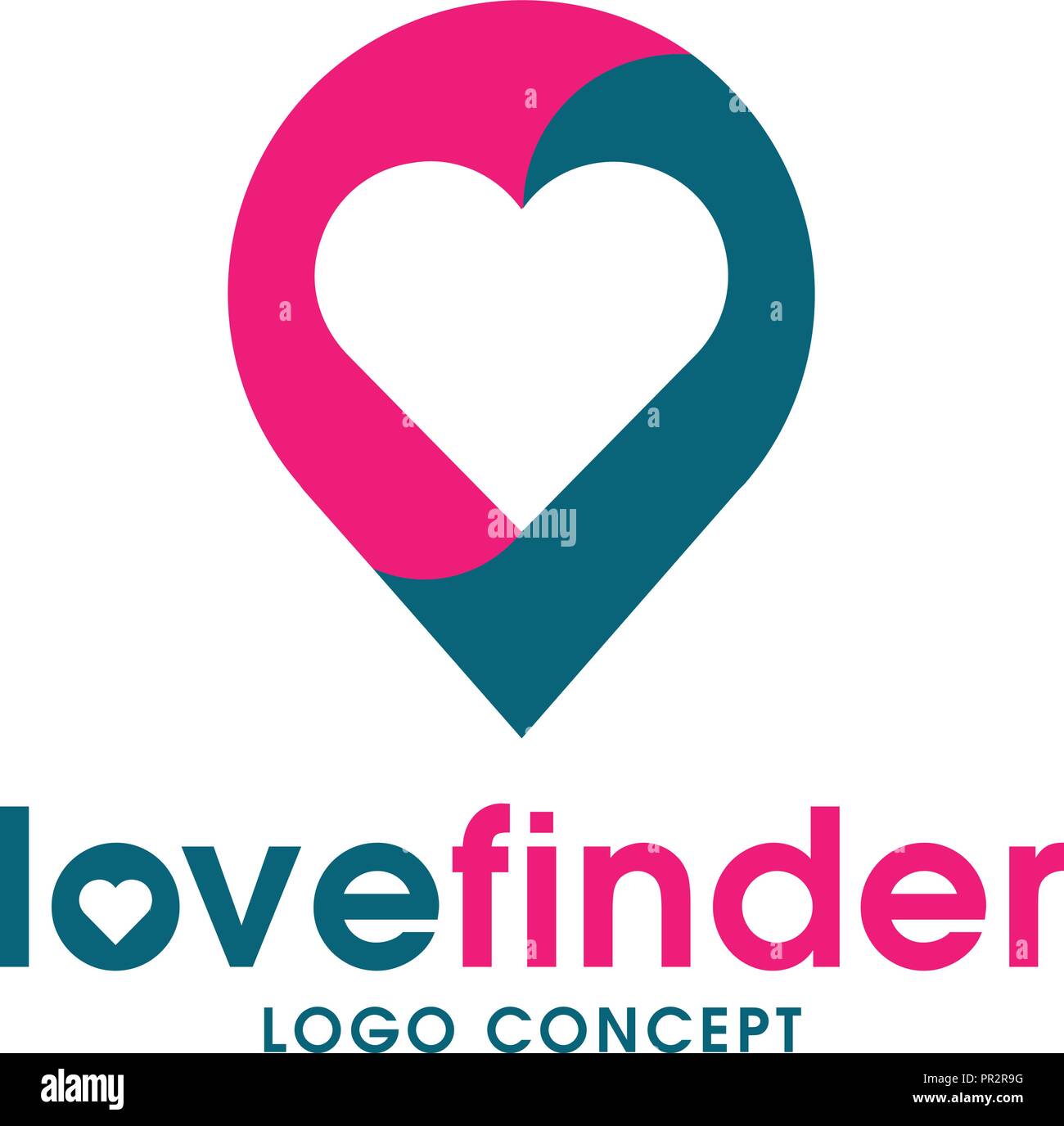 Amore logo pin, amore logo del finder, amore segnaposto con icona a forma di cuore,vettore data romantico simbolo di posizione, logo illustrazione. Illustrazione Vettoriale