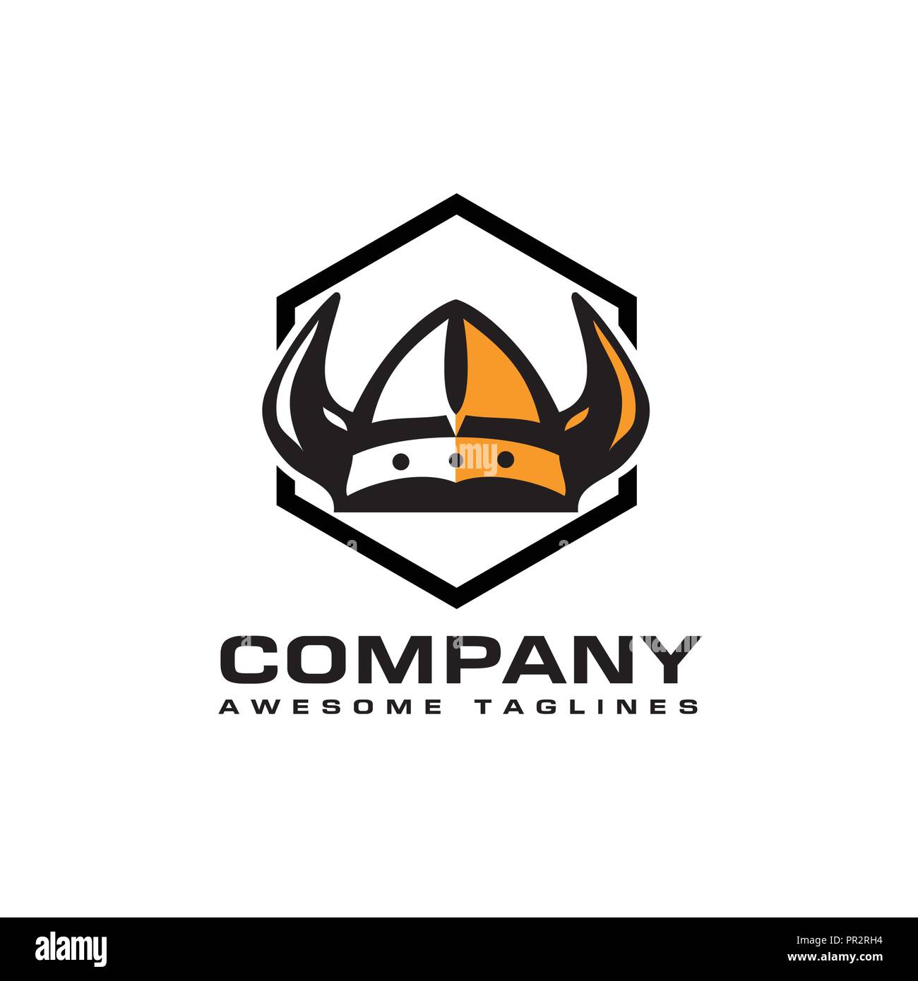 Viking cornuto casco con esagono logo sfondo , Scandinavian viking warrior logo, semplice barbaro medievale casco, cultura nordica illustra vettore Illustrazione Vettoriale