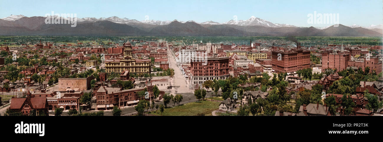 Photochrom panorama di Denver, Colorado, 1898 da William Henry Jackson Foto Stock