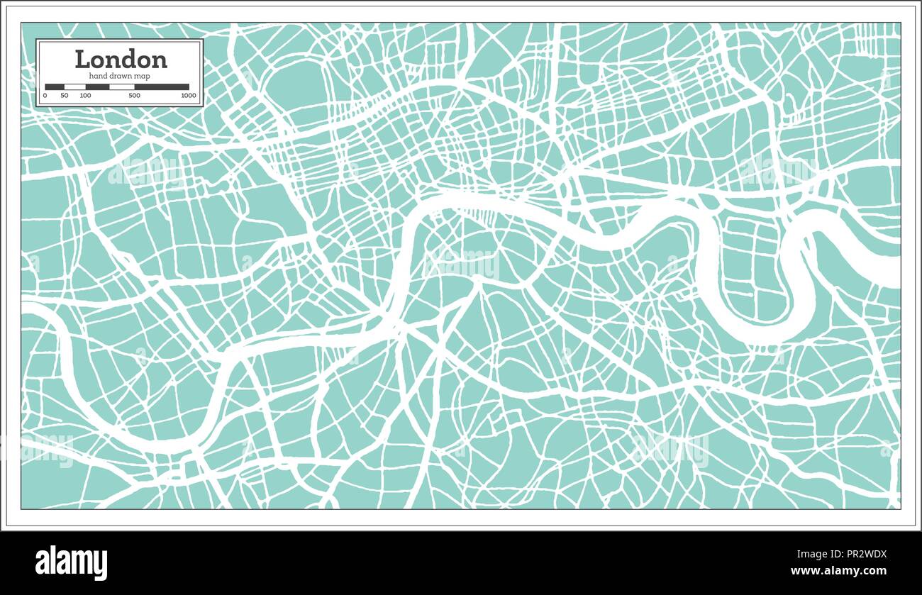 Londra Inghilterra Mappa della città in stile retrò. Mappa di contorno. Illustrazione Vettoriale. Illustrazione Vettoriale